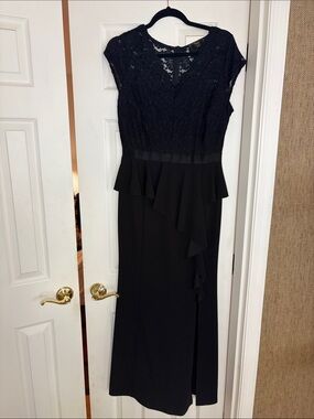 Black Lace Peplum Maxi Dress with Ruffle Detail